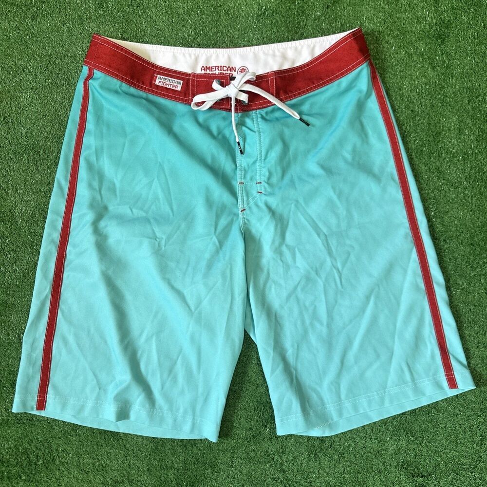 American Fighter MMA Board Shorts Men’s Size 34 Blue Red Drawstring Wicking